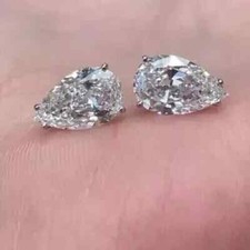 3CT Pear Cut Lab-Created Diamond Solitaire Stud Earrings 14K White Gold Plated