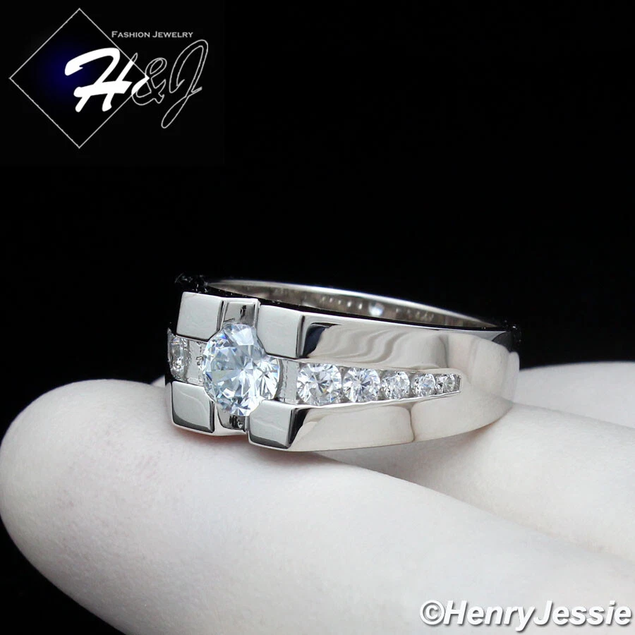 ANILLO DE PLATA ESTERLINA 925 SÓLIDA PARA HOMBRE ICY BLING CIRCONITA TALLA 7-12*SR202 Foto 2 de 4
