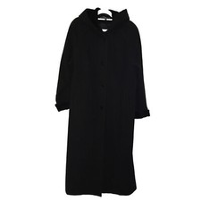 Halston Black Wool Single Breasted Longline Hood Duster Coat Womens 10 P Vintage
