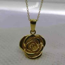 14k Yellow Gold Plated Beautiful Bloomg Rose Flower Pendant Necklace 18" Chain