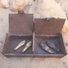 Rare Antique Ancient Egyptian Wood Ushabti Box 4 Ushabtis Servant Minions 2480BC