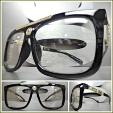 Men Classy Elegant Retro Hip Hop Style Clear Lens EYE GLASSES Black & Gold Frame