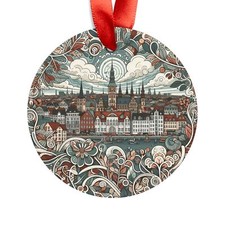 COPENHAGEN DENMARK Skyline, Danish Travel, Personalized Round Acrylic Ornament