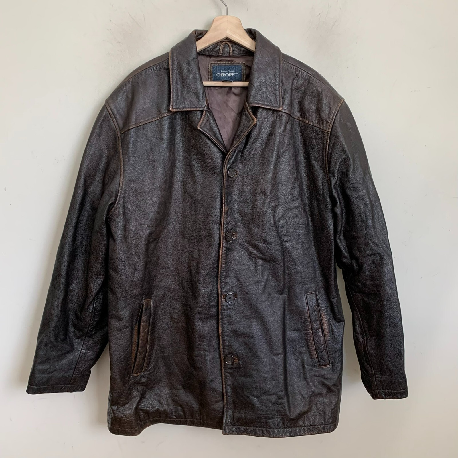 Cherokee Jacket Brown Leather Collared Button Fro… - image 1