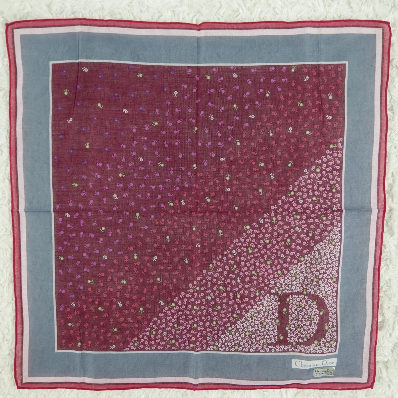 M458 CHRISTIAN DIOR Logo D Foulard Coton Écharpe Poche Carrée 16,5