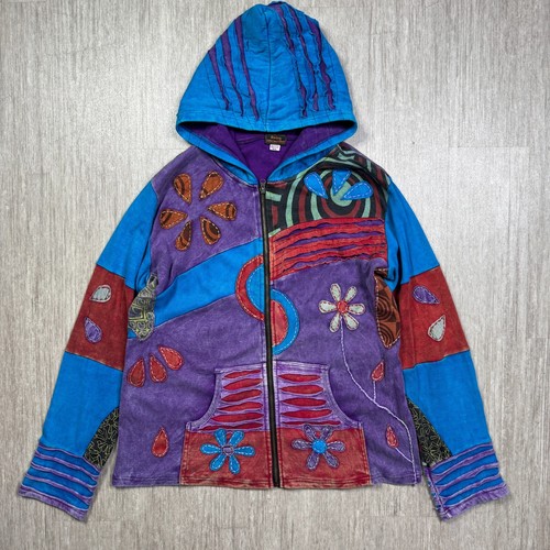 Rising International Hoodie Womens XXL Boho Hippie Floral Embroidered Patchwork