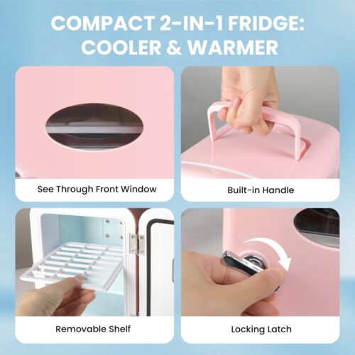 Black/Red/Pink 4L 6 Can Mini Fridge with Window Cooler & Warmer Freon-Free - Picture 7 of 27