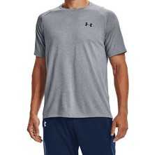 Under Armour Mens SS Tech Tee 2.0 in SteelLight HTR/Blk, Diff Sizes, 1326413-036