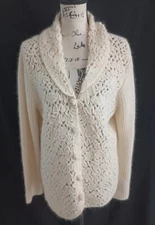 Coldwater Creek Cardigan Size L Wool Angora Cream Knit Shawl Collar          z41
