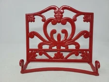 Red Cast Iron Enamel Book Bible Holder Easel Stand Scroll Decor RARE 