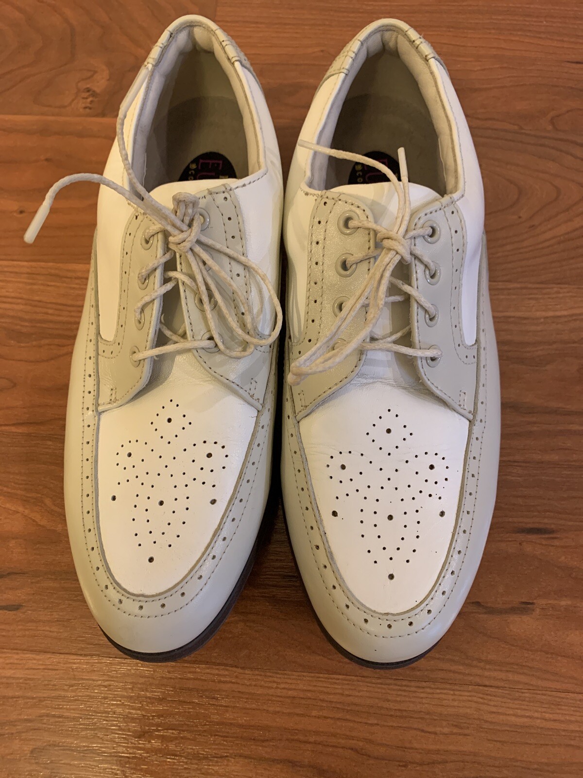 Footjoy Europa Womens 7.5M White Sand Leather Oxfords Golf Shoes 98910