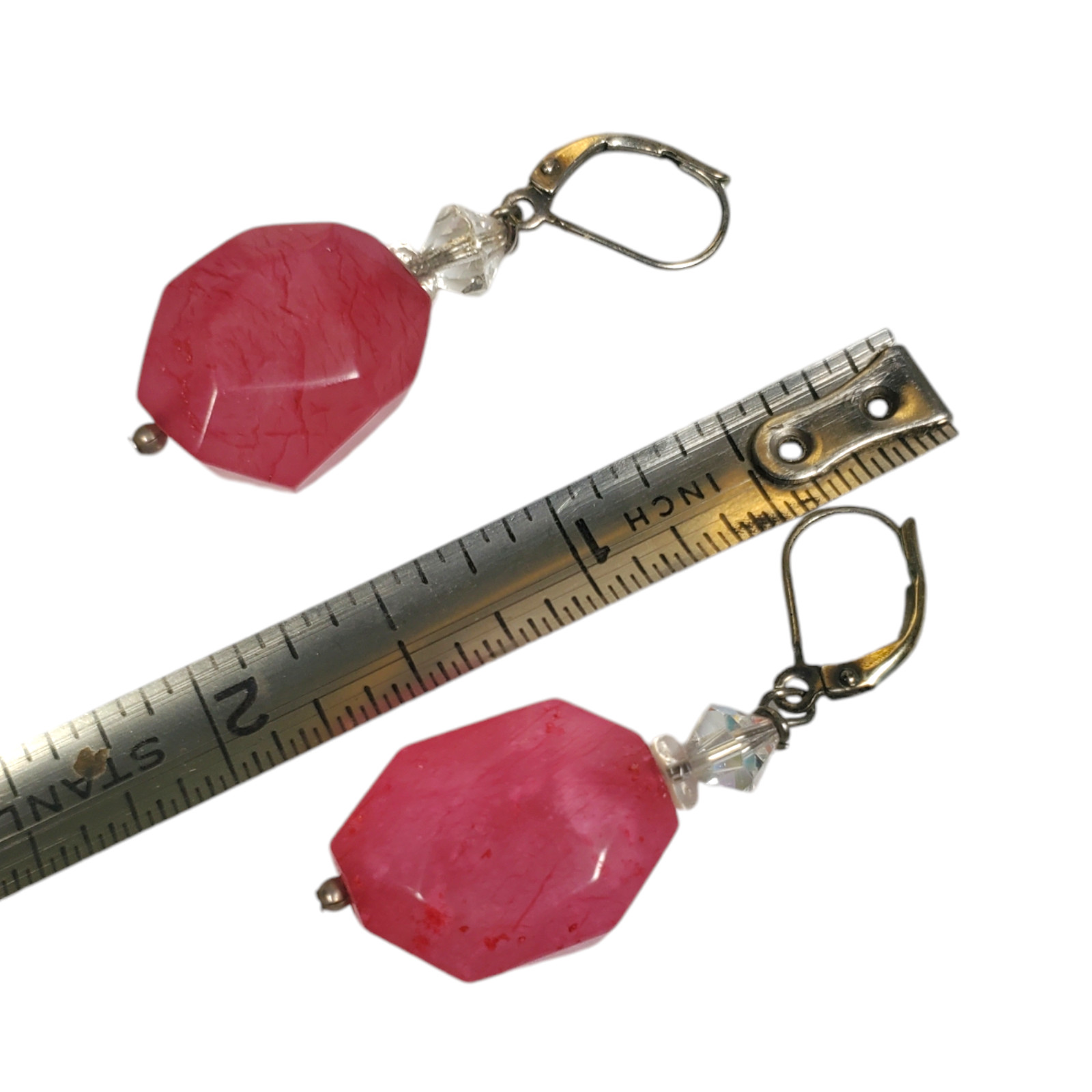 Simulated Ruby Dangle Earrings Pink Unpolished Ra… - image 6