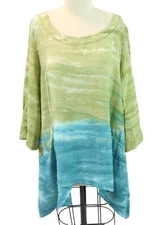 CITRON SANTA MONICA Lagenlook Art To Wear Ombre Tunic Top Size M NWT Green Teal
