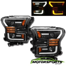 [Anti-Fog] 2015 2016 2017 Ford F-150 Polished Black LED Bar Projector Headlights