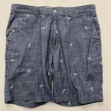 Cremieux 33 x 9" Blue Chambray All Over Print Fish Bone Casual Chino Shorts