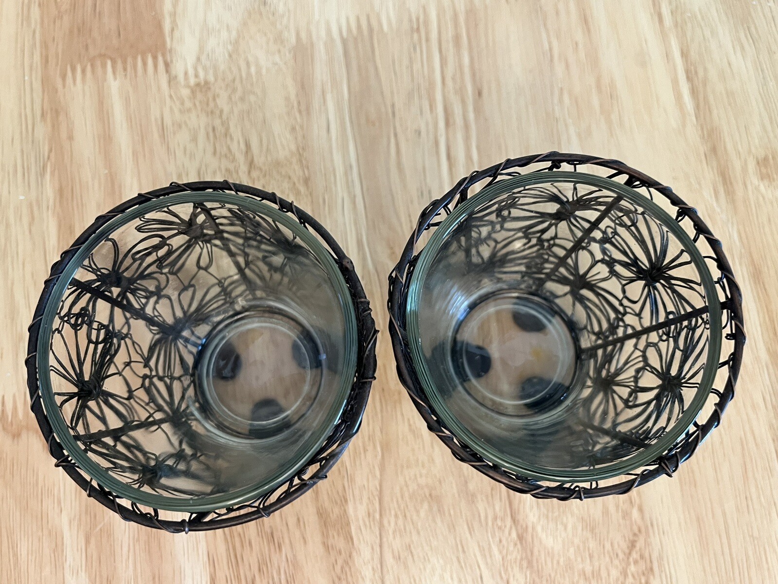 Copper Twisted Wire Candle Holders Boho Floral Design & Votive Glass Lot of 2