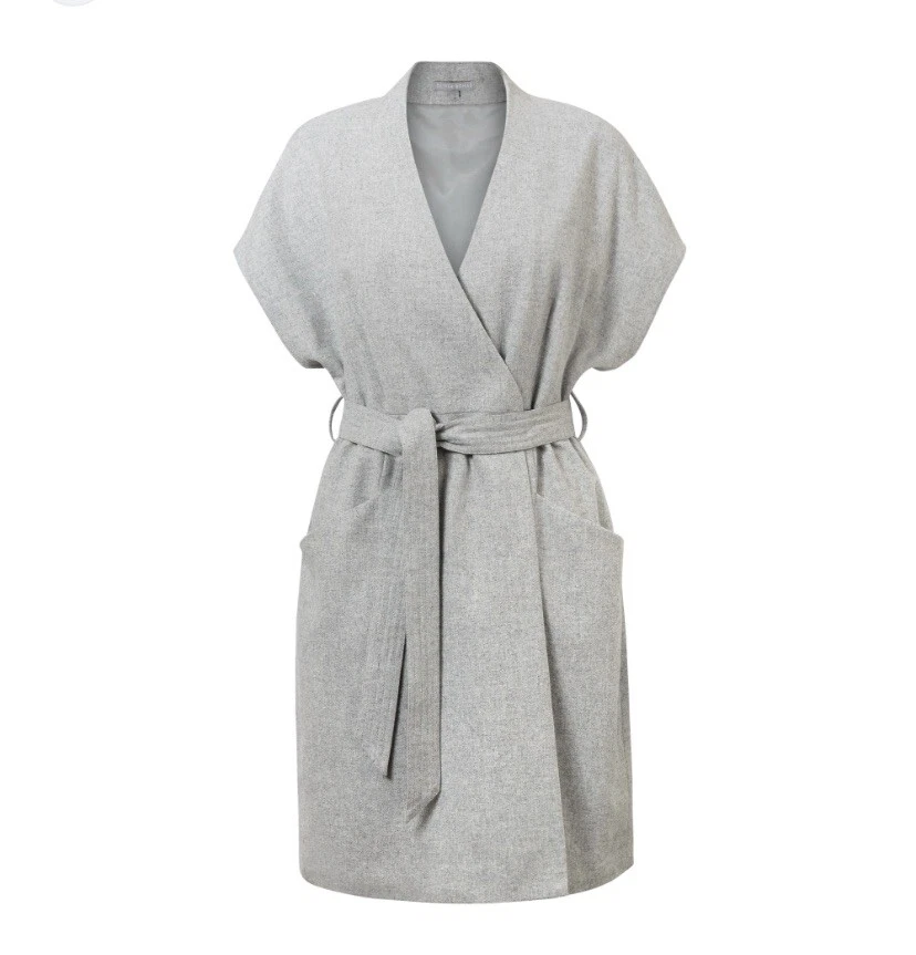 Oliver Bonas Matilda Wrap Dress UK 12 Grey Wool Blend Kimono Style