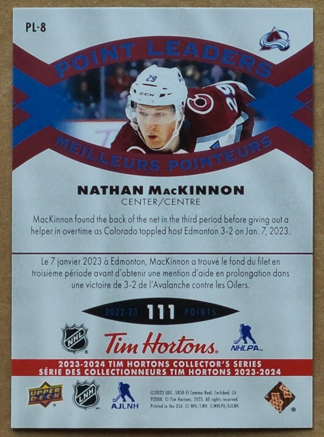 202324 Upper Deck Tim Hortons Hockey POINT LEADERS Nathan