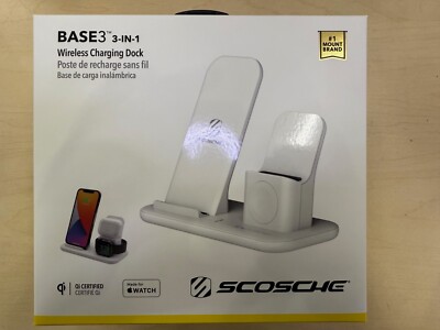 Scosche 3 in 1 Qi-Enabled Wireless Charging Dock - Charges Phone, AirPod, Watch