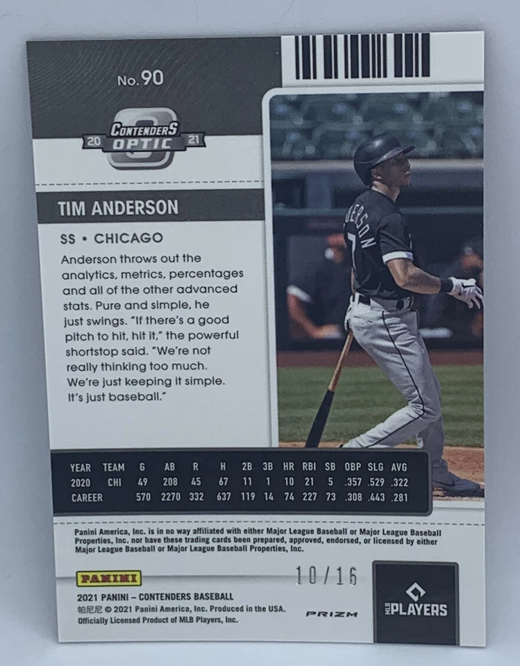 2021 Panini Contenders Optic Tim Anderson White Sox FOTL Purple Velocity SSP /16 - Image 2 of 2