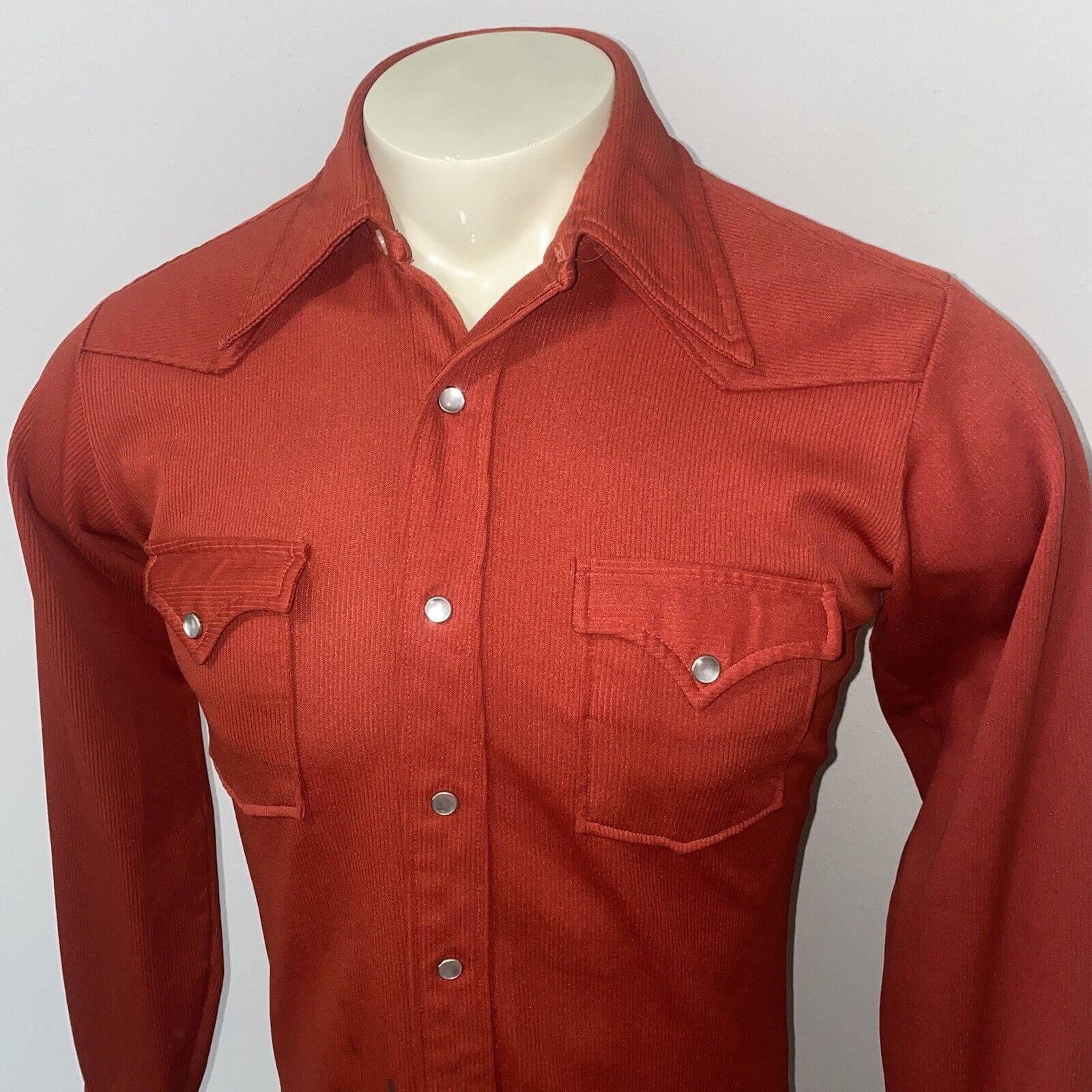 Vtg 60s Western Shirt H BAR C Cowboy Disco Polyester Burnt Orange Mens 15.5 | eBay