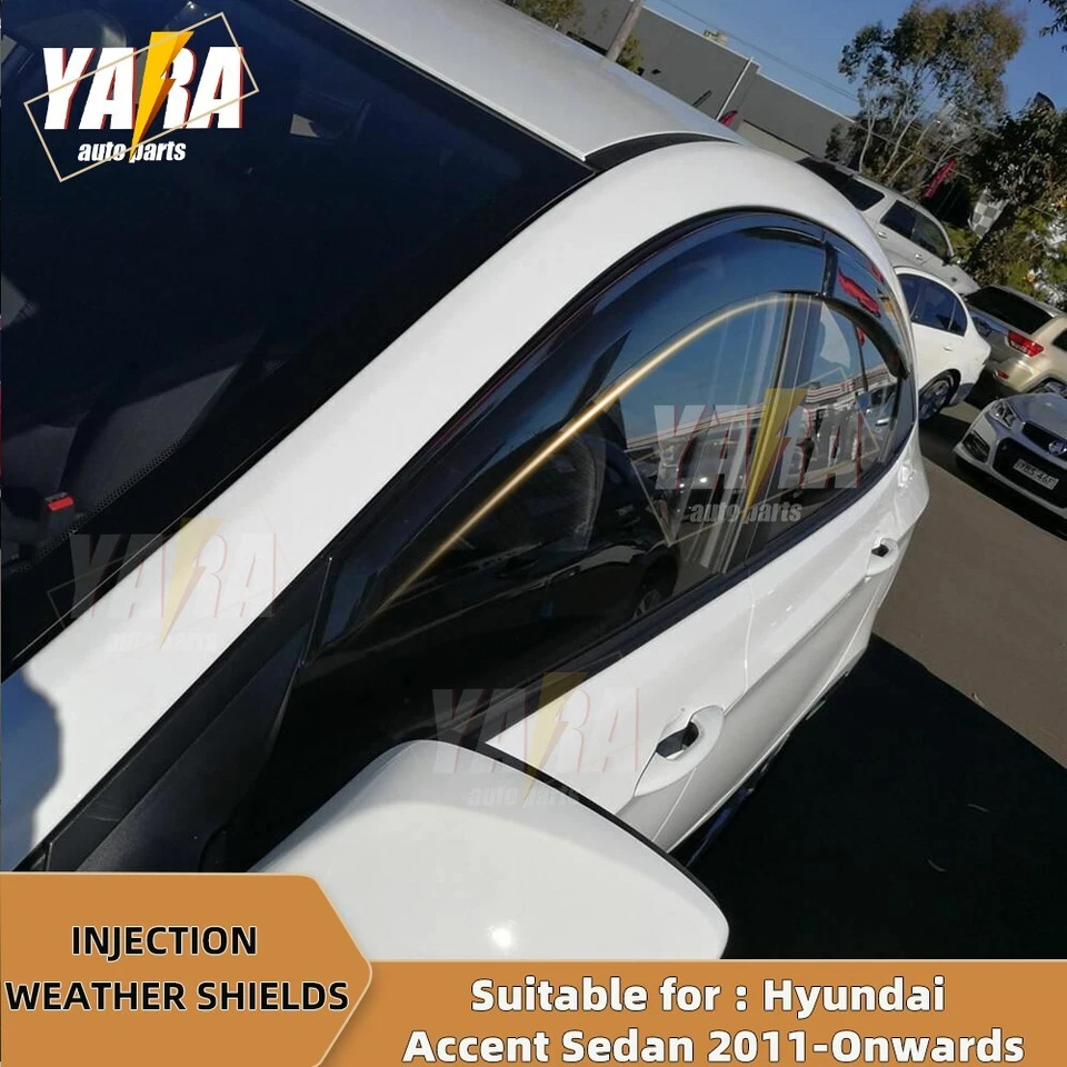 Protectores contra la intemperie viseras de ventana adecuadas para Hyundai Accent Sedán 2011-en adelante 4 un. Foto 3 de 4