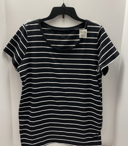 Bump Start Women’s Maternity S/S Black White Striped Tee XL Ruched Sides NEW NWT - Picture 2 of 8