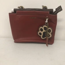 CHALA Charming Purse with Adjustable Strap - Ivory Paw Print, Burgundy