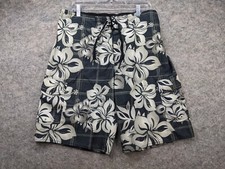 Hang Ten Boardshorts Mens Large Gray Swim Trunks Shorts Surf Waves Beach