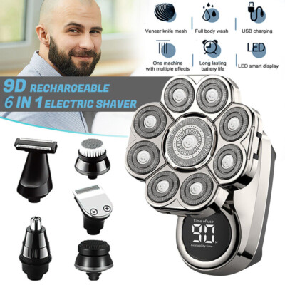 Wet & Dry Men's 9D Rechargeable Electric Head Shaver Razor Hair Trimmer Gromming