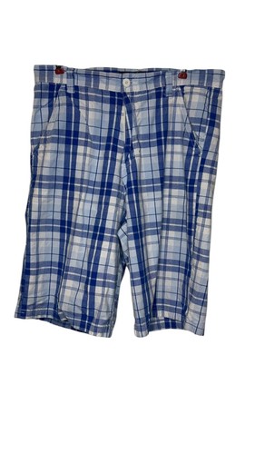 Southpole Mens Short Vintage Streetwear Bermuda Plaid White Blue Size 36 (35)