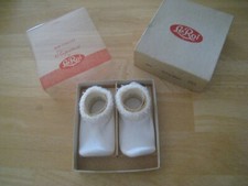 Vintage White Le Roi Nylon Stretch Slip on Infant Baby Booties Socks 1950's