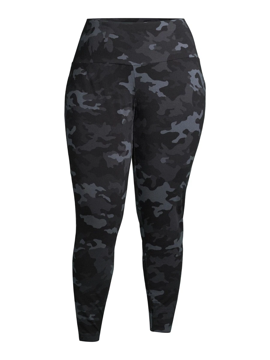 Terra & Sky Women's Plus Size High Waist Leggings Black Camo Fitted 3X  (24W-26W)