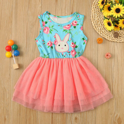Kids Toddler Baby Girls Easter Rabbit Bunny Bow Tulle Patchwork Princess Dress