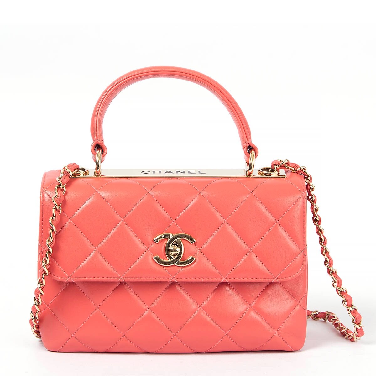 67847 auth CHANEL coral pink leather 2017 17P TRENDY CC 67847 auth CHANEL coral pink leather 2017 17P TRENDY CC