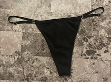 NWT VICTORIA'S SECRET BLACK SOFT SMOOTH GOLD ADJUSTABLE STRAP THONG PANTIES
