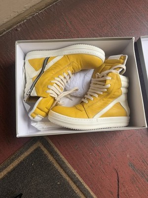 Rick Owens LCOLVS Yellow White High Top Leather Sneakers RU02D6897