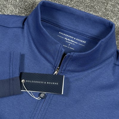 NEW Holderness & Bourne THE BRADY Mens S Stretch Golf Pullover 1/4 Zip Blue
