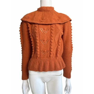 Adrienne Vittadini Neiman Marcus Popcorn Bobble Knit Peplum Sweater Small Rust - Image 1 of 4