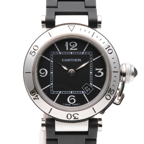 CARTIER WATCH W3140003 PASHA SEATIMER QUARTZ STAINLESS STEEL X RUBBER LADIES F/S