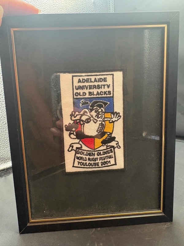 Vintage Adelaide University Old Blacks Golden Oldies Rugby Patch Framed 2001