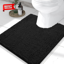 Luxury Chenille Toilet Rugs U-Shaped 24X20 Soft Absorbent Rugs for Toilet, Black