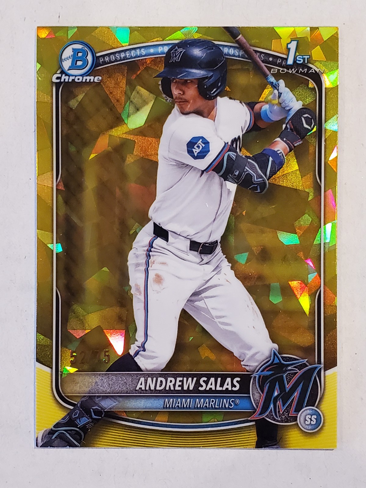 ANDREW SALAS 2025 Bowman Chrome Sapphire YELLOW REFRACTOR 1st #'d 52/75 Marlins