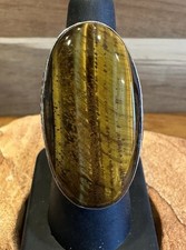 Sterling Silver Tiger  s Eye Ring Size 6.5 Large Oval Cabochon Boho 925 Artisan