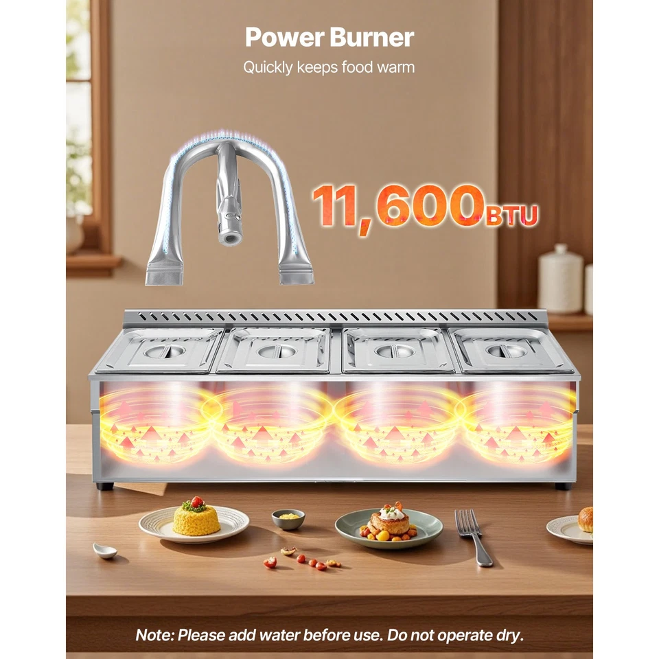 Commercial Propane Steam Table 4-Pan Outdoor Food Warmer Stainless Steel - Image 3 of 4