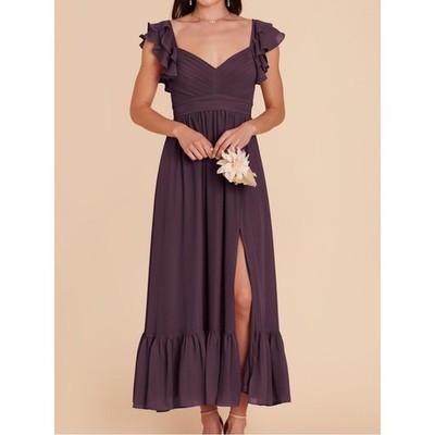 Birdy Grey Sz S  Michelle  A-Line Maxi Dress in Chiffon Plum w/ Empire Waist 