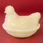 VTG Hazel Atlas Hen On A Nest White Opaline Milk Glass Lidded Butter Dish 1940s