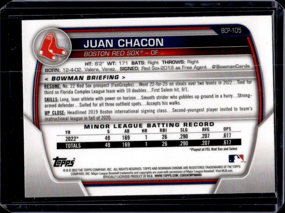 2023 Bowman Juan Chacon Chrome 1st #BCP-105 Red Sox - Image 2 of 2