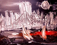 MANHATTAN TWINS  Modern Abstract   Original Oil Painting  IMPRESSIONIST