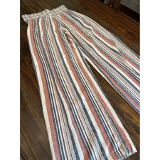 Rewash NY LA Linen Pants Striped Wide Leg Smocked Waist Comfy Blue Red White